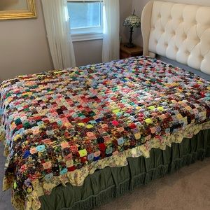 Vintage handmade yo-yo quilt.  78” x 93